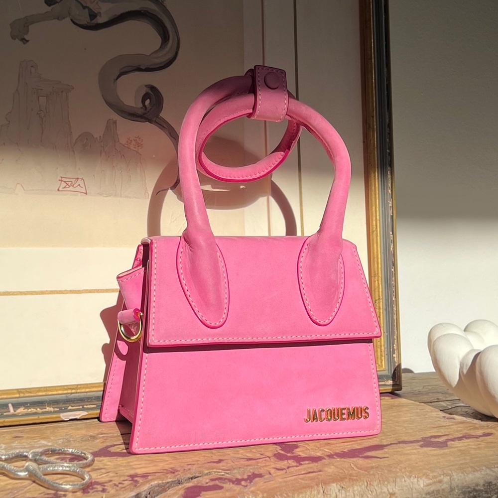 Jacquemus Le Chiquito Noeud Pink Suede Coiled handbag / authentic